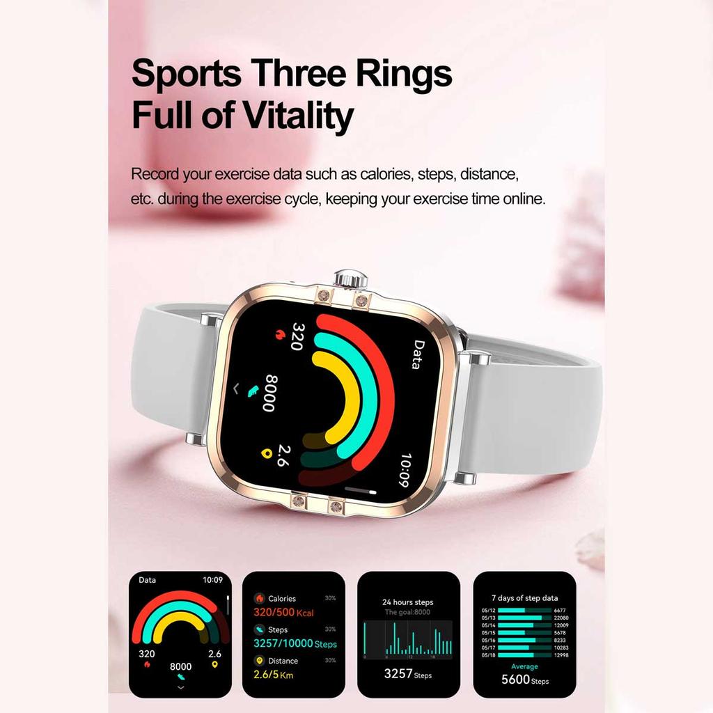 Rose Golden Smart Watch Ultra Thin Luxury Smartwatch Bluetooth Call Custom Dial Health Monitor Fitness Wristwatch for Ladies