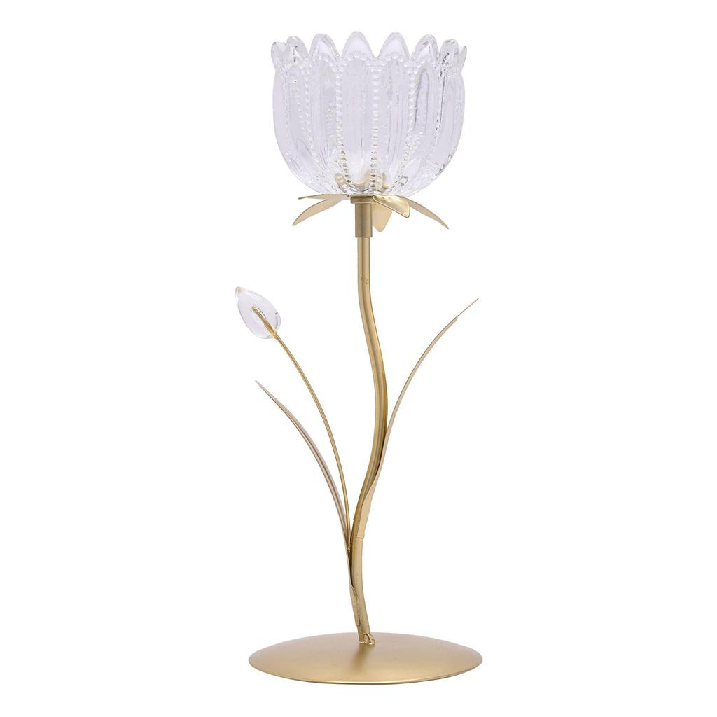 Hestia Single Stem Candle Holder WIth Clear Glass On Gold Base