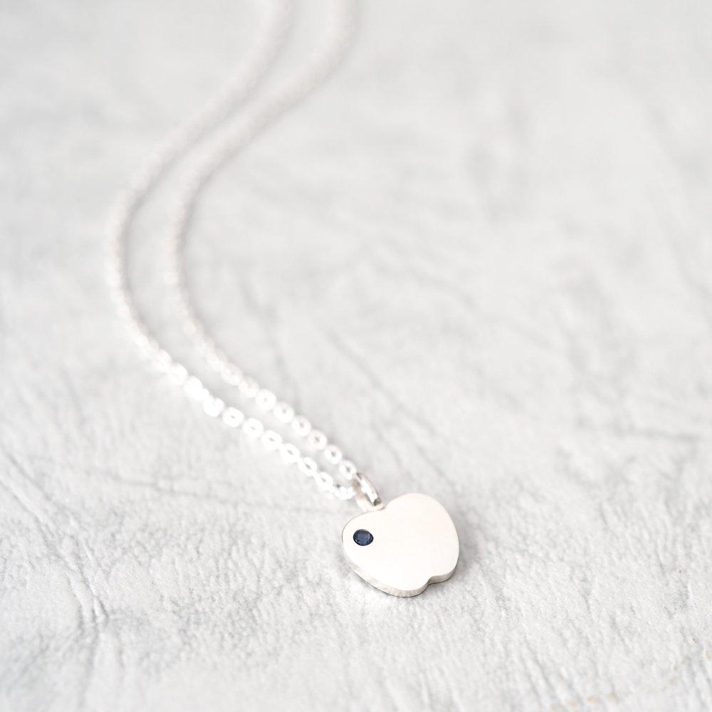 Cloud-jewelry Apple & Sapphire Necklace, Sterling Silver 925, September Birthstone [Comes with Wooden Gift Box] PLN-4s