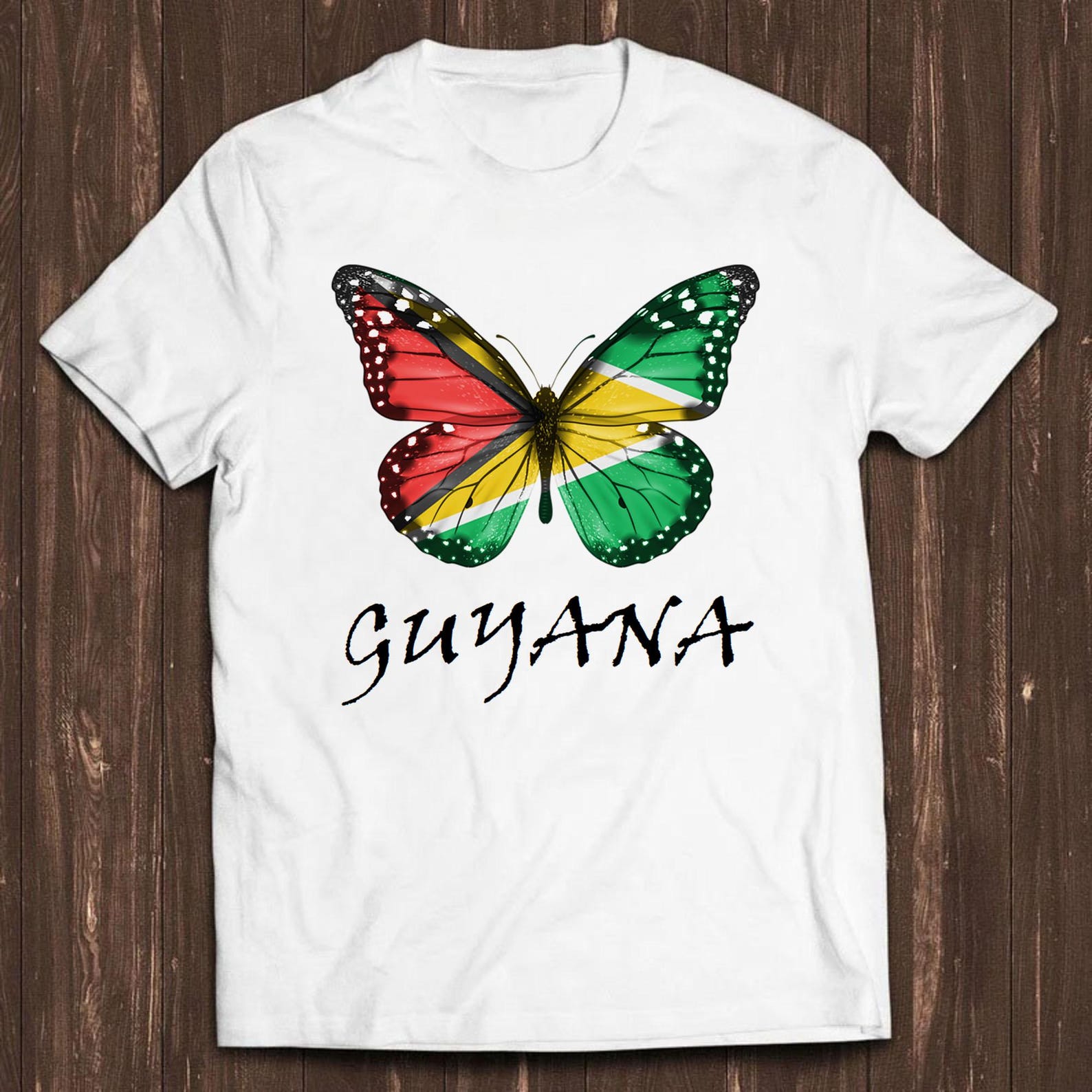 Guyana Butterfly Flag Africa French Gift Tee T Shirt C520 2XL