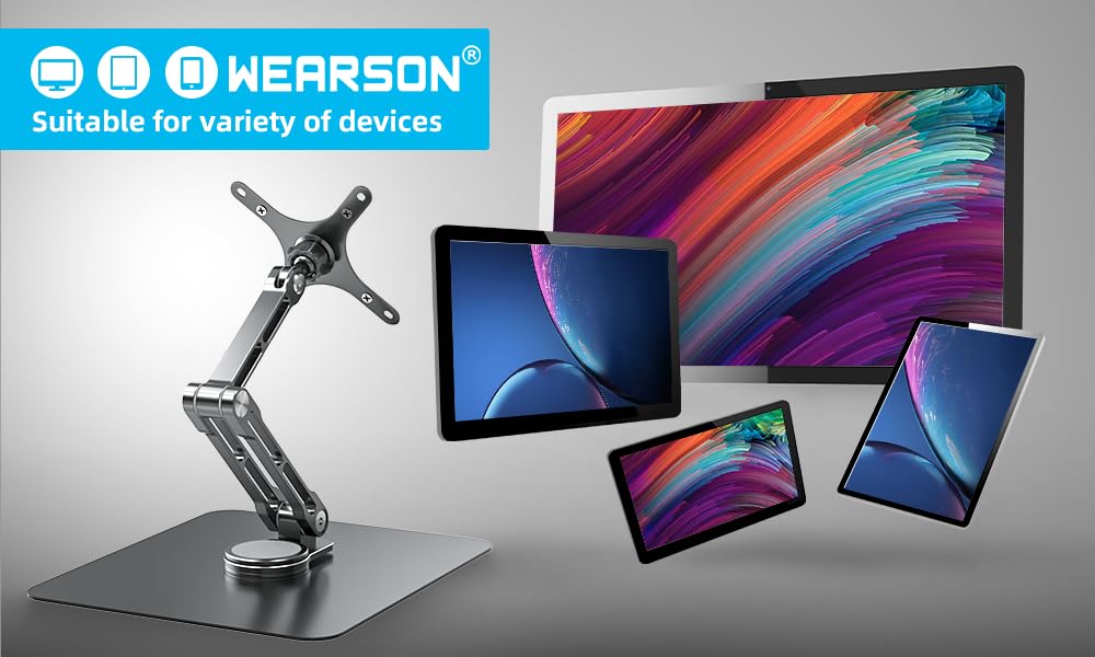 Mobile Monitor Stand VESA 100x100 75x75mm Height Adjustment Large Base Stable Compatible with 17 18 Inch Portable Monitor 17.3 18.5