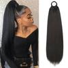 24 Inch Straight Ponytail With Elastic Band Synthetic Ponytail Extension Wrap Around Heat Resistant Pony Tail For Women