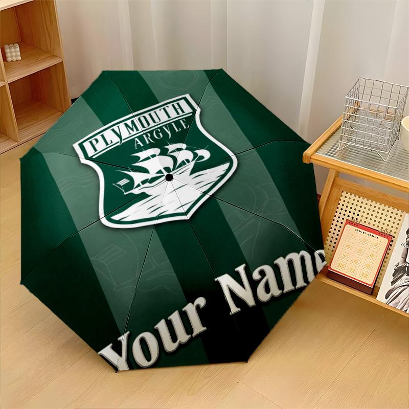 Plymouth Argyle FC Automatic 3‑Fold Umbrella 8‑Rib Windproof Folding Umbrella Sun Rain Protection For Outdoor Travel Daily Use