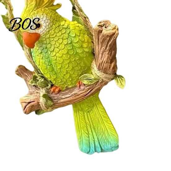 Parrot Ornament Resin Swing Figurine, Outdoor Hanging Animal Sculpture, Tropical Decorative Figurine Bird Statue for Patio, Lawn, Garden, Balcony