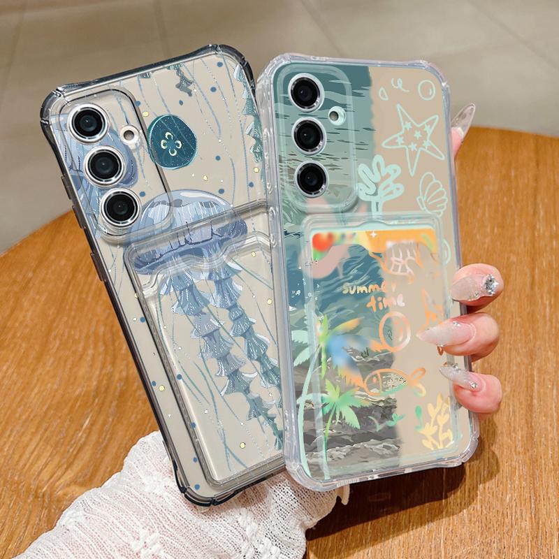 Jellyfish Pattern Phone Case For Samsung Galaxy A57 A37 A17 A56 A16 A55 A36 A26 A15 A35 A54 A53 Clear Card Bag Wallet Soft Cover