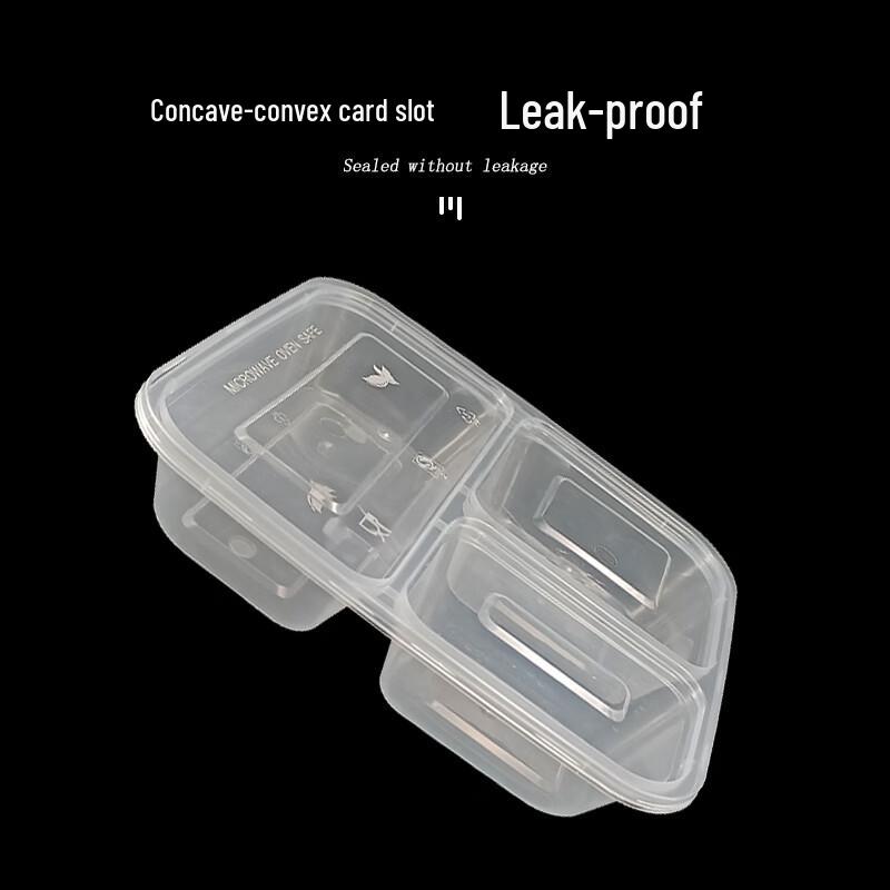 Disposable 3-Compartment Food Container with Flat Lid