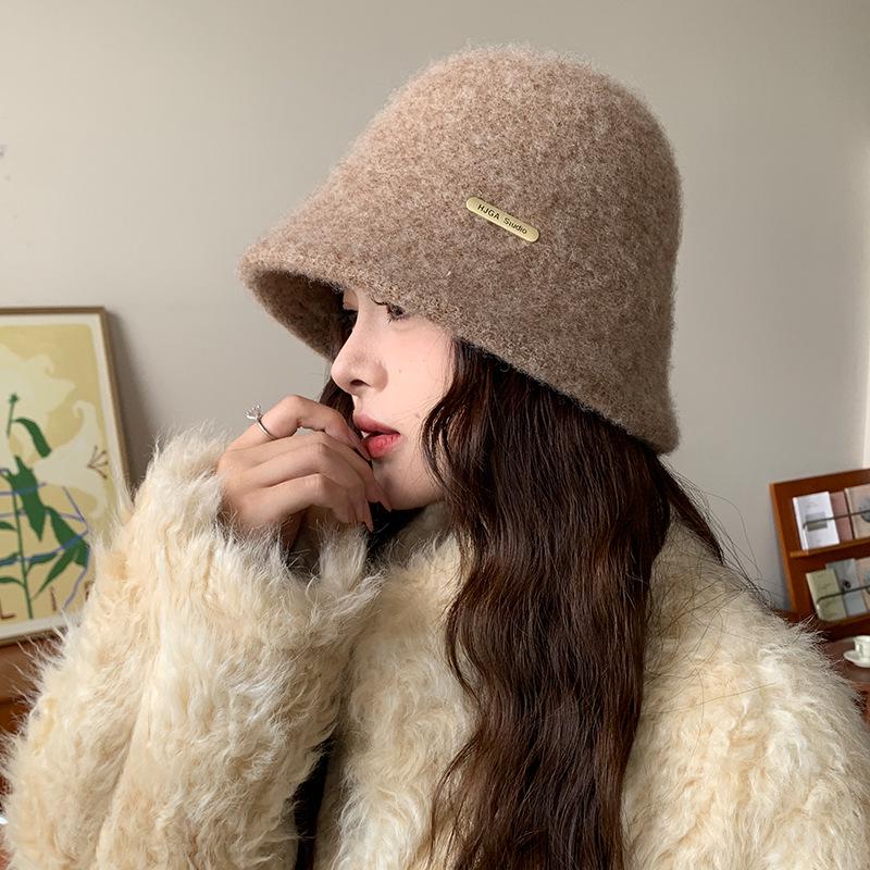 Women's Winter Wool Felt Fisherman Hat – Warm, Ear-Protecting Bucket Style for Large Heads, Slim Face Design