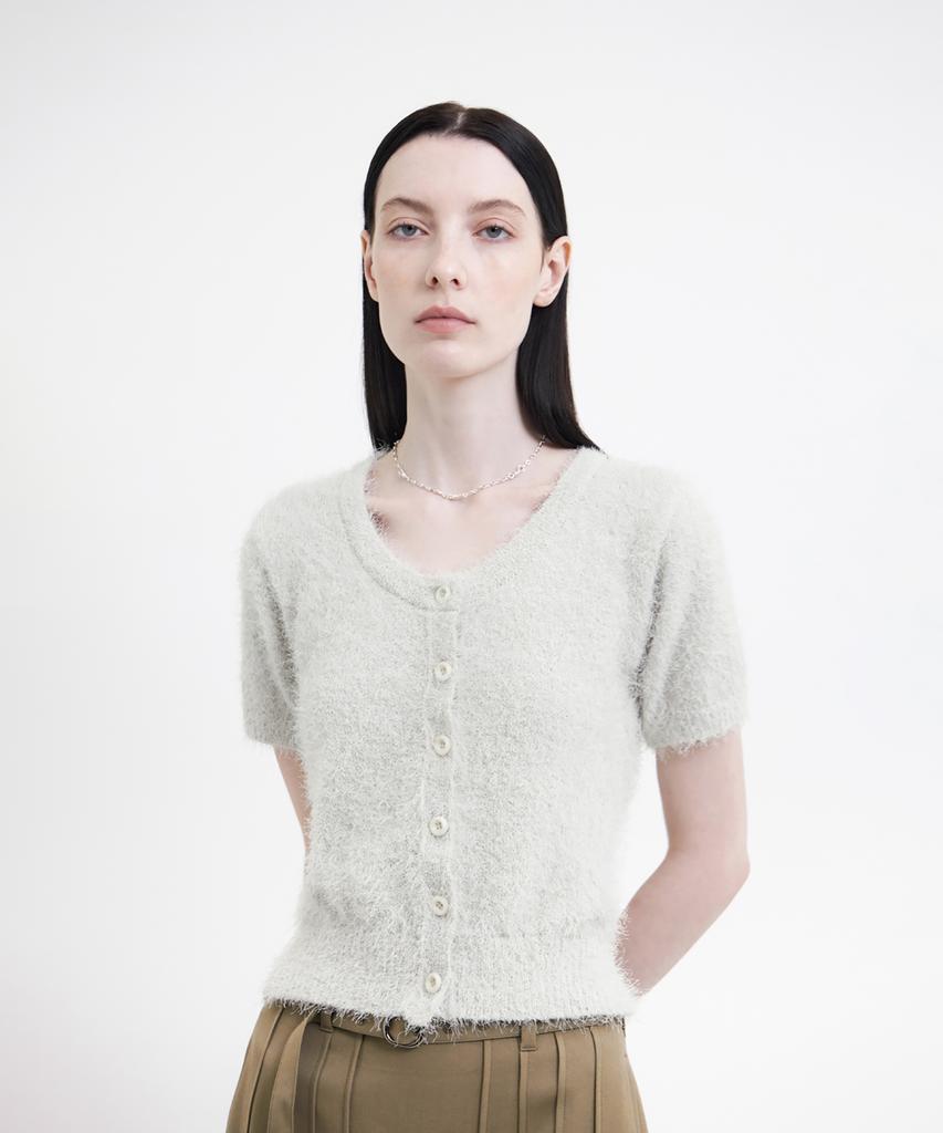 YOUTH Scoop-Neck H/S Knit Cardigan - Light Gray