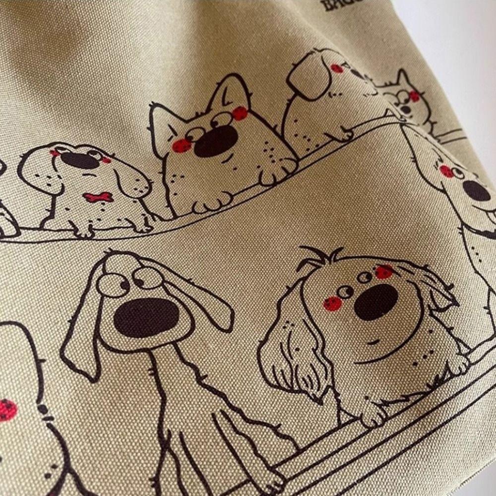Cute Versatile Canvas Tote Bag Cartoon Dog Pattern Large Capacity Shoulder Bag Korean Style Women's Handbag for Women