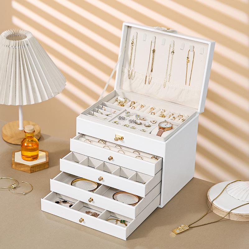 Three-Layer Leather Jewelry Box with Lock - Large Capacity, Dustproof, Multifunctional Storage