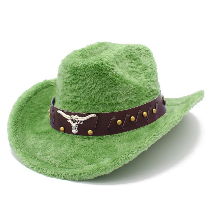 Autumn and Winter Fashion Furry Cow Head Accessories Top Hat Versatile Soft Feel Western Cowboy Hat Personalized Grassland Knight Hat