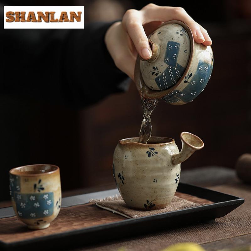 110ml Hand-painted Blue Cloth Floral Patchwork Gaiwan Retro Tea Tureen Tea Bowl With Lid Kit Tea Maker Cover Bowl Tea Items Gift
