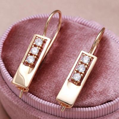 Rectangle Artificial Zircon Slim Hoops Drop Earrings For Women Elegant European Piercing Jewelry