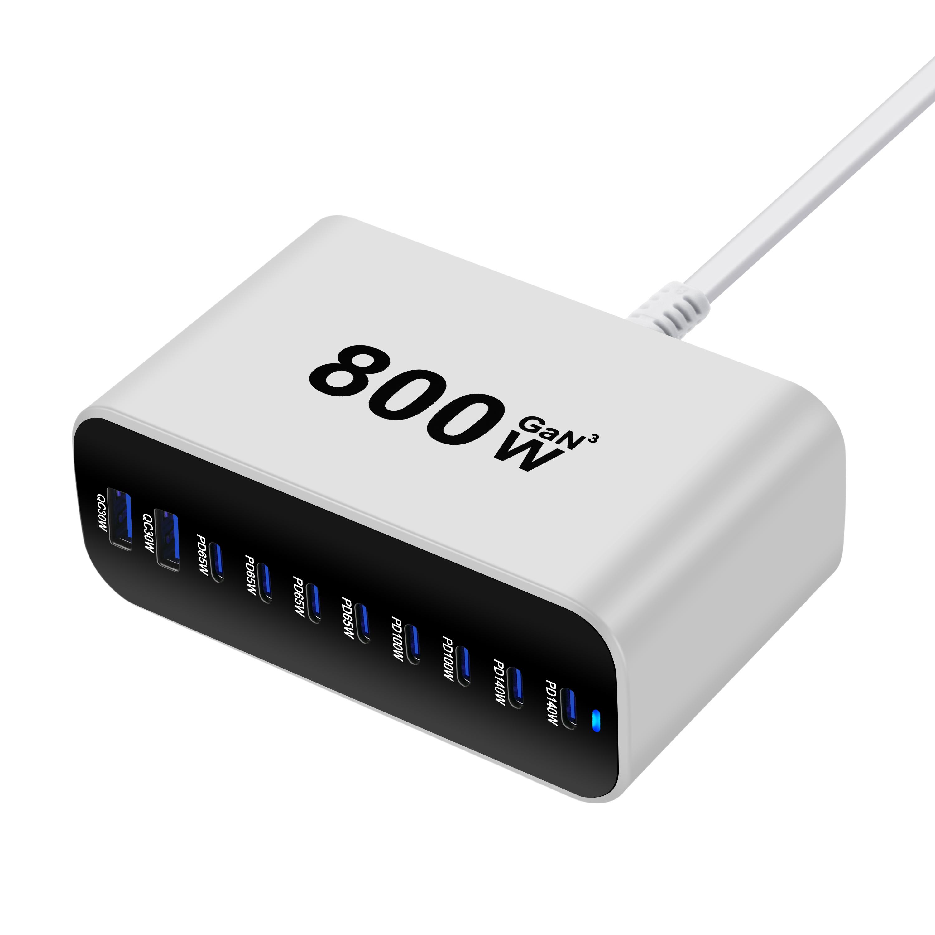

Новое 2025 800 Вт GaN PD3.1 Быстрое зарядное устройство USB Type C 10 портов Настольная зарядная станция Адаптеры для iPhone 16/15 Samsung MacBook US белый