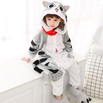 Children Kigurumi Cat Onesie Pajama Girl Jumpsuit Animal Sleepwear Overall Hooded Pajama Without Shoes