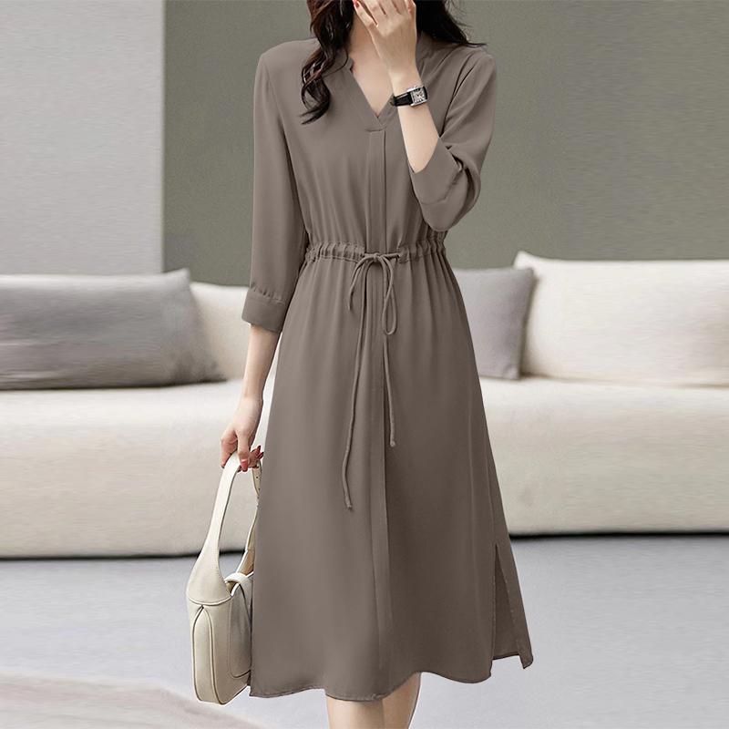 ZANZEA Women Casual V-Neck Solid Color 3/4 Sleeve Dress