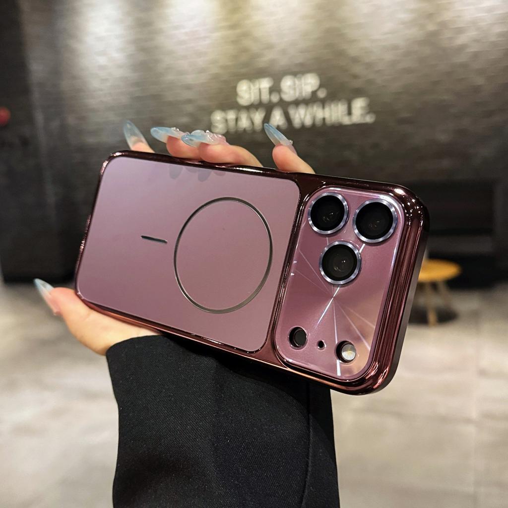 Luxury Plating Laser Camera Magnetic Case For 18 17 16 15 14 Pro Max Glass Lens Shockproof For Magsafe Hard Full Cover