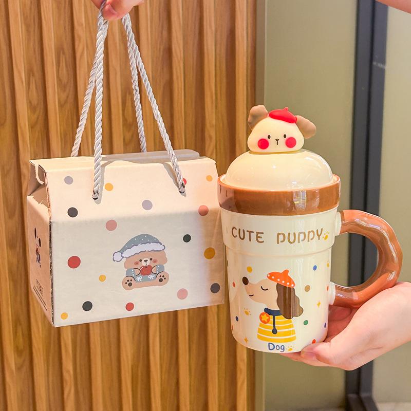 Birthday Gift Girls High-value Pig Ceramic Drinking Cup Cute Puppy Mug Gift Box