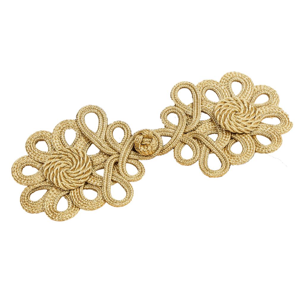 1pcs Vintage Chinese Knot Buttons Gold Lace Trim Clasps for Cheongsam Decor, Dance Dress, DIY Sewing Accessory