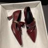 2025 New Genuine  Office Ladies Pumps Pointed Toe T-strap Thin High Heels Mary Janes  Shoes for Women Dress