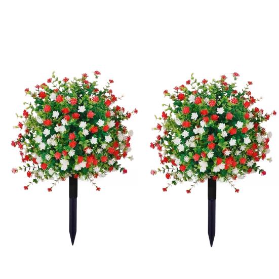 Artificial Camellia Topiary Ball Trees UV Resistant Faux Camellia Shrubs with Stake Realistic Fake Plants Bushes for Front Door Farmhouse Porch Garden
