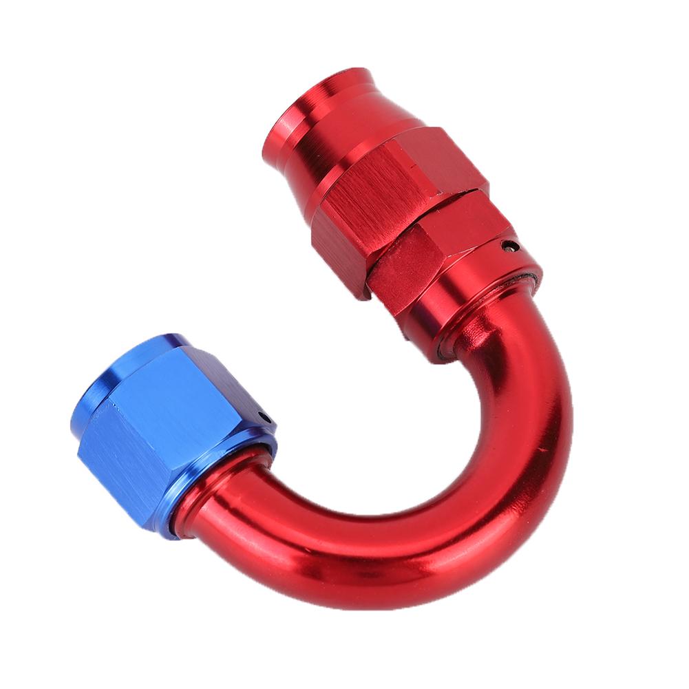 AN10 Aluminum Alloy Red Blue Oil Line End Fitting Adapter for PTFE Fuel Hose 180 degrees