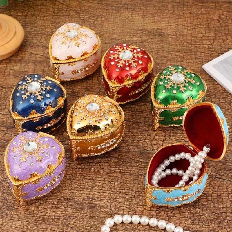 Heart Shape Jewelry Storage Box Inlaid Gem Organizer Exquisite Enameled Alloy Storage Jar Earrings Ring Unique Gift for Family