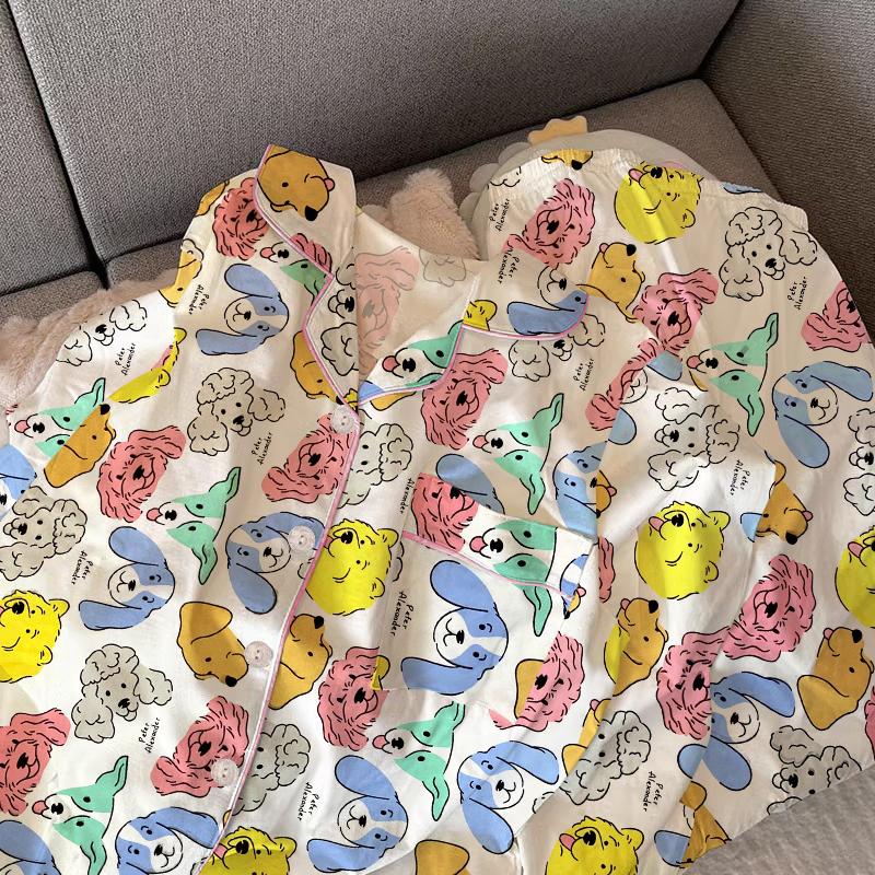 Ensemble de Pyjama Mignon à Carreaux pour Filles Printemps Automne Manches Longues Vêtements de Nuit Décontractés pour Femmes Ample Vêtements d'Intérieur