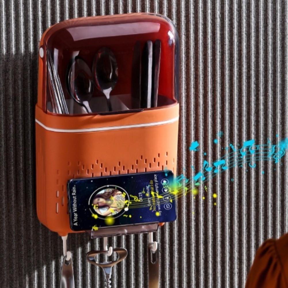 Wall-Mounted Utensil Organizer Dustproof Drain Rack with Cover  Wall Mounted Solution