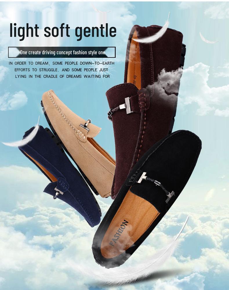 Korean Style Plus Size Loafers - Genuine Leather Hand-Stitched Men's Slip-On Shoes for Spring/Summer 5088