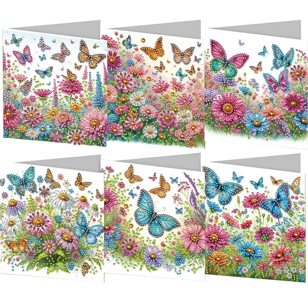 6pcs Diamond Painting Gift Card DIY 5D Rhinestone Arts Greetings Birthday Card Handmade 5D Rhinestone Embroidery Arts Cards Kits