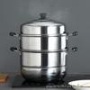 Thickened Stainless Steel Dual-Layer Steamer Pot, 28cm-40cm - Versatile for Steaming Buns, Fish, and Soup, Compatible with Induction Cookers.