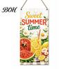 Farmhouse Wall Art Summer Wooden Hanging Sign, Welcome Sign Front Door Decor with Floral Pattern Rope, Colorful Hanger for Seasonal Beach House