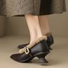 Elegant Metal Buckle Mary Janes Woman Chic Brand Design Fur Women Low Heel Dress Shoes Ladies Winter Warm Plush Belt Pump Zapato