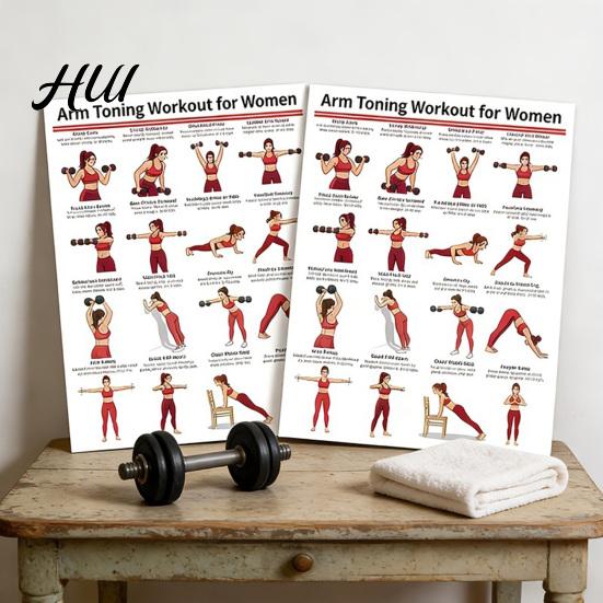 Poster Allenamento Muscoli Parte Superiore del Corpo 2 Pezzi Set Allenamento Braccia con Manubri per Palestra di Casa Guida alla Resistenza Esercizi Senza Attrezzatura Bicipiti Tricipiti Spalle