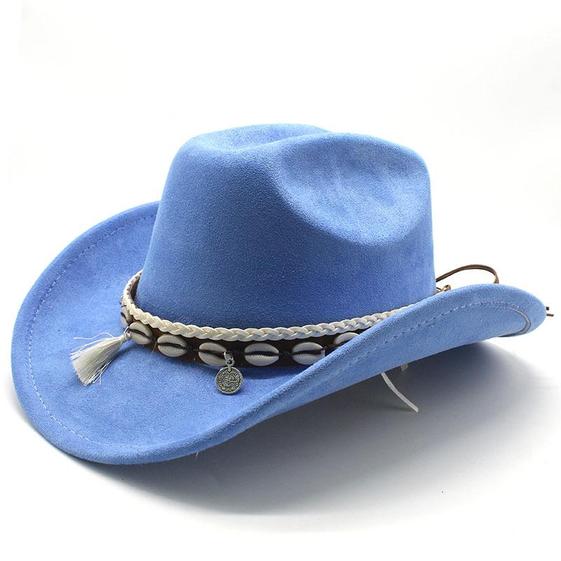 White fringed decorative suede fleece warped edge western cowboy hat men and women outdoor curled brim ethnic style top hat felt hat