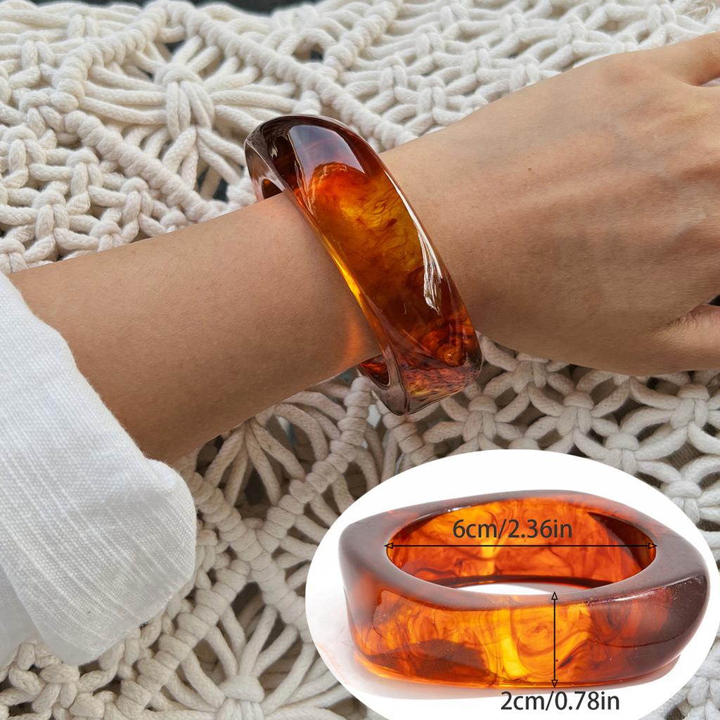 Irregular Wind Smudging Acrylic Bracelet, Exaggerated Translucent Gold Foil Resin Wide-Sided Bracelet