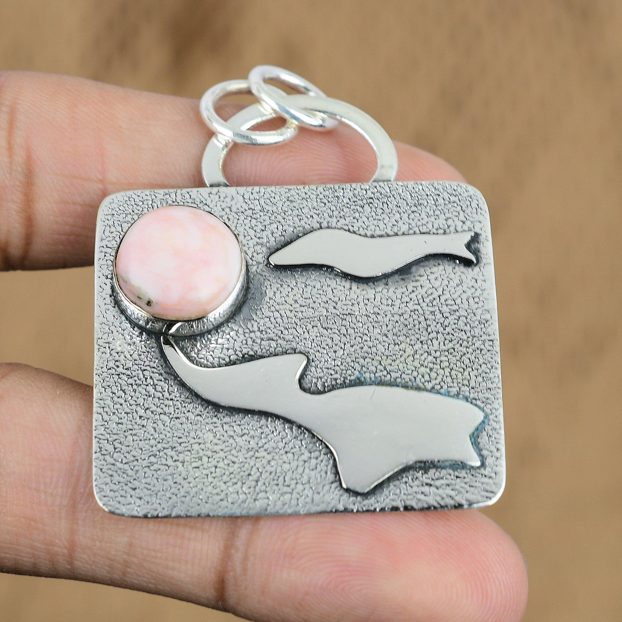 

Natural Pink Opal Gemstone Pendant 925 Sterling Silver Indian Jewelry For Women