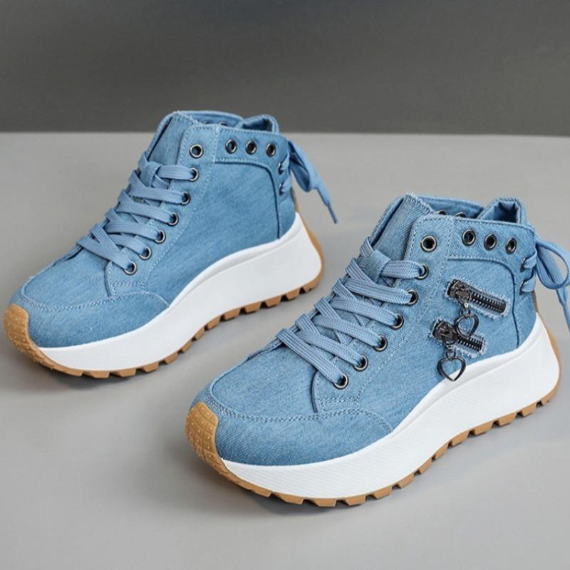 Chunky Women Denim High Top Shoes Designer New Comforts Increased Canvas Shoes Student Girl Vulcanized Shoe Women Sneakers 35-42