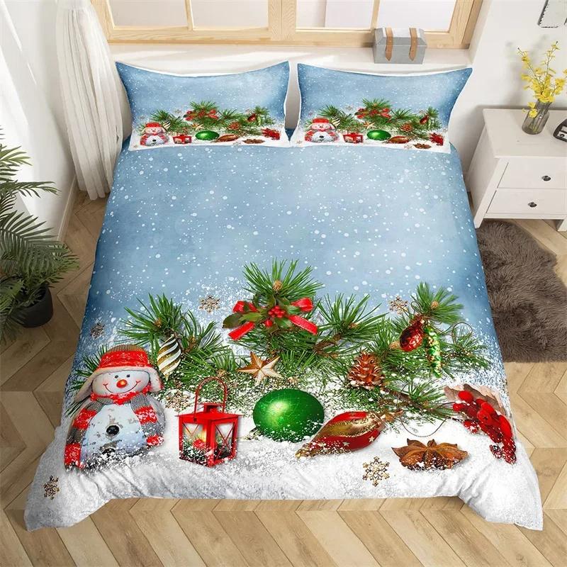 Christmas Theme Duvet Cover Set Single King Queen Twin Cartoon Santa Claus Bedding Set Microfiber Xmas Deer Comforter Cover