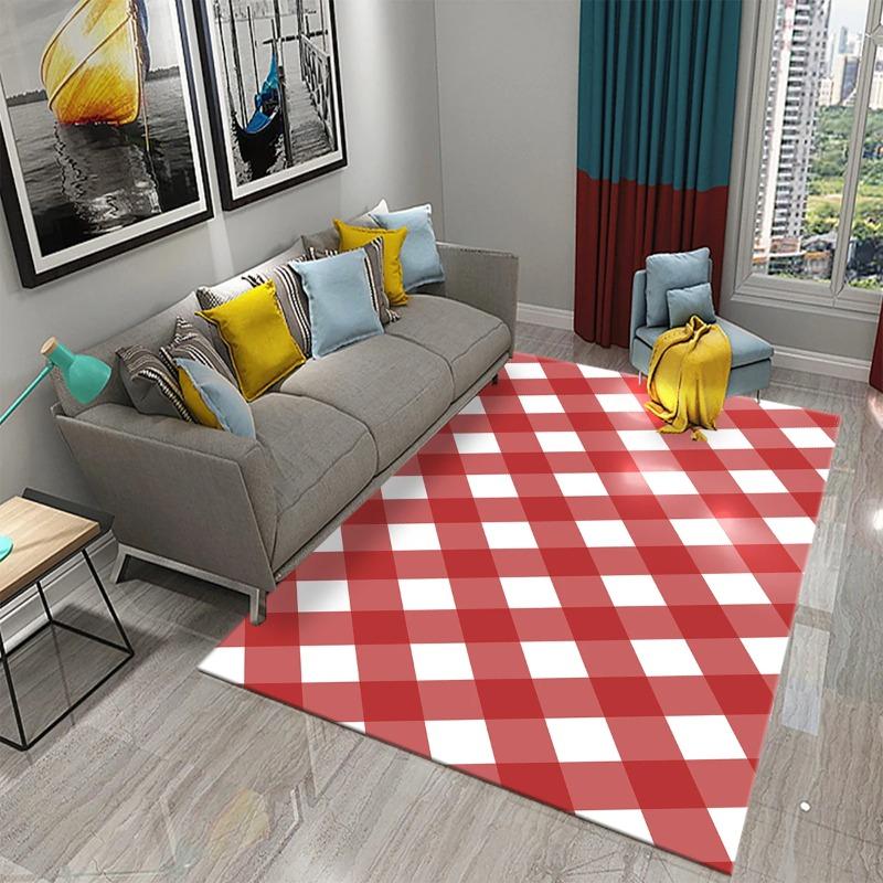 Modern Wave Checkerboard Rugs Black White Red Colors Distorted Pattern for Contemporary Living Room Decor