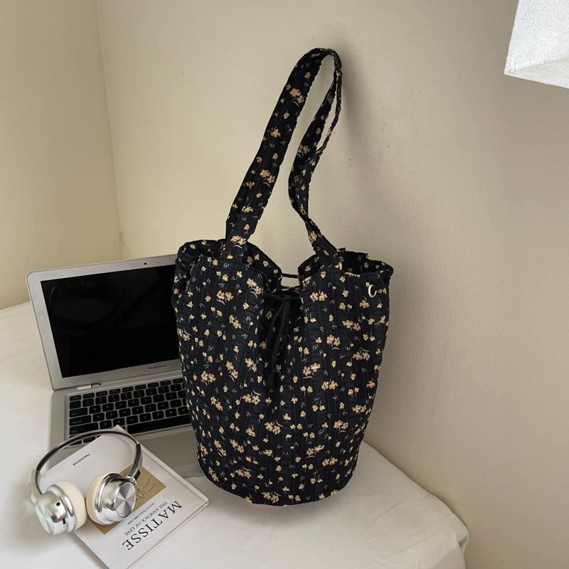 Floral Print Shoulder Bag Women's Large Capacity Bucket Bag Commuter Tote Bag