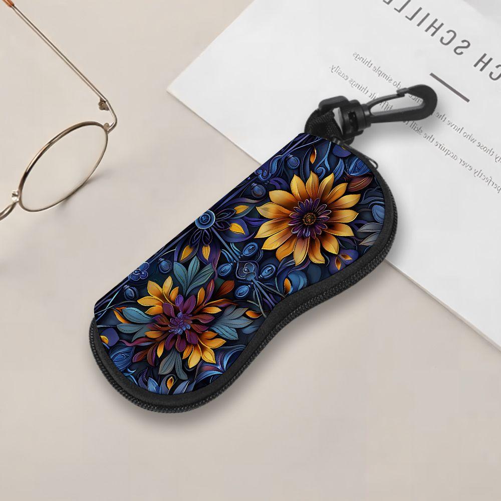 Vintage Botanical Floral Print Sunglasses Case, Decorative Retro Flower Pattern Eyewear Pouch, Protective Zipper Glasses Container for Women Travel