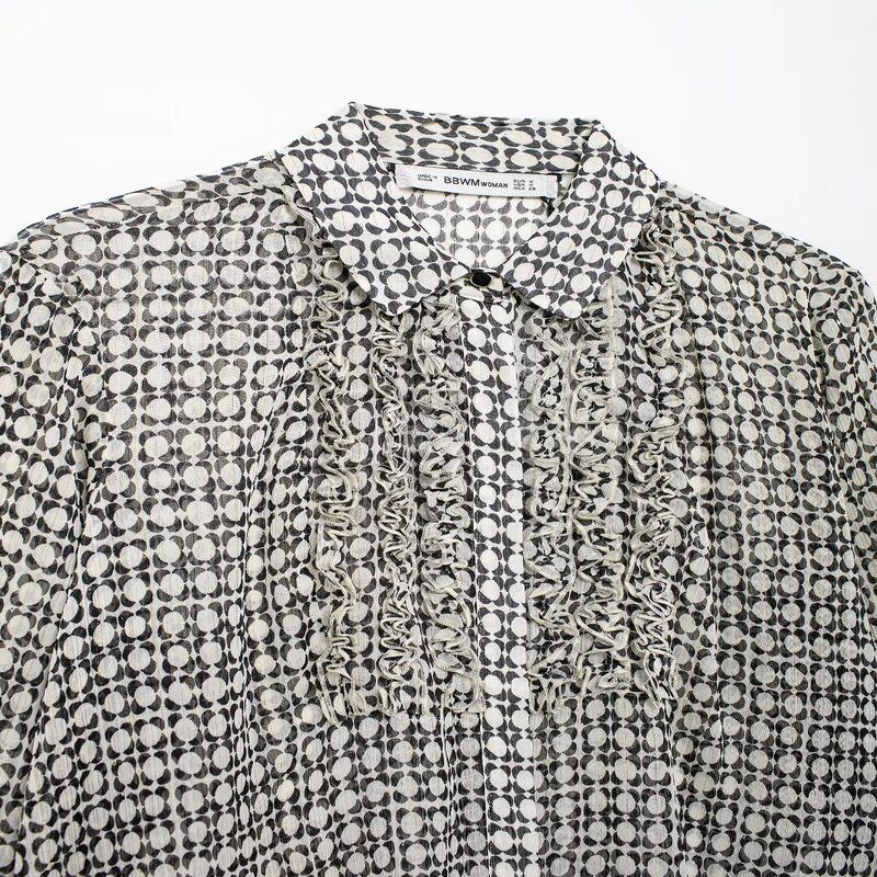 Fashion Style 2024 Fall and Winter New Women's Chest Laminated Decoration Print Long Sleeves Lapel Shirt 9029223