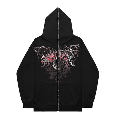 Unisex Fleece Hoodie Sweater Gothic High Street Full Zip Oversized Coat Men's and Women's Streetwear Y2