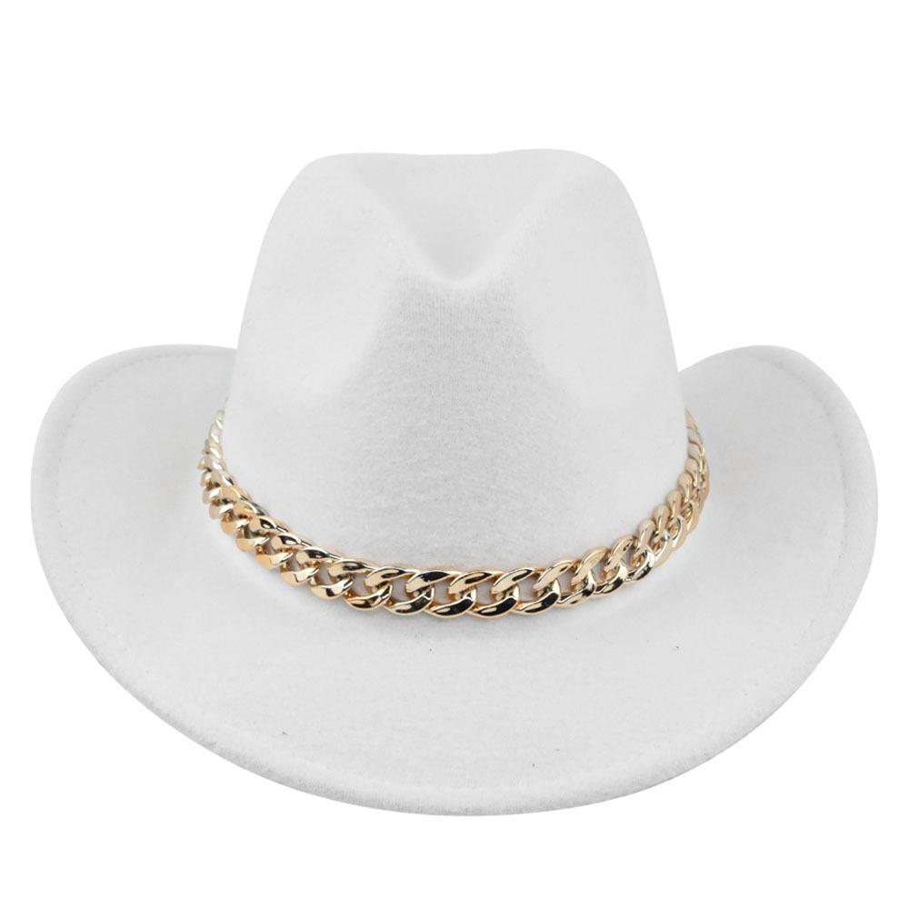 Cowboy Vintage Jazz Hat Gold-plated Chain Woolen Hat Felt Vintage Imitation Sheep Hat Cowboy Hat No
