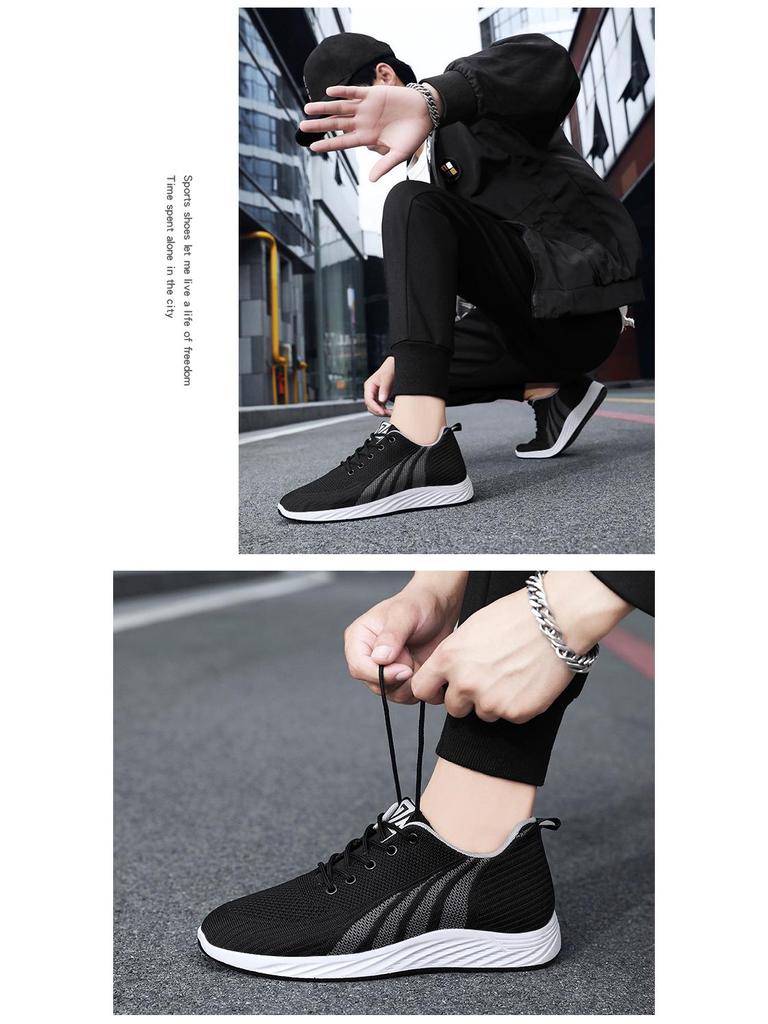 Men's 2025 Trendy Breathable Lace-up Sneakers: Fashionable, Lightweight, Casual Korean-Style Running Shoes.