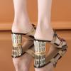 Women Summer Large Size Rhinestone Sandals Female Solid Non Slip Thick Middle Heel Casual Slippers