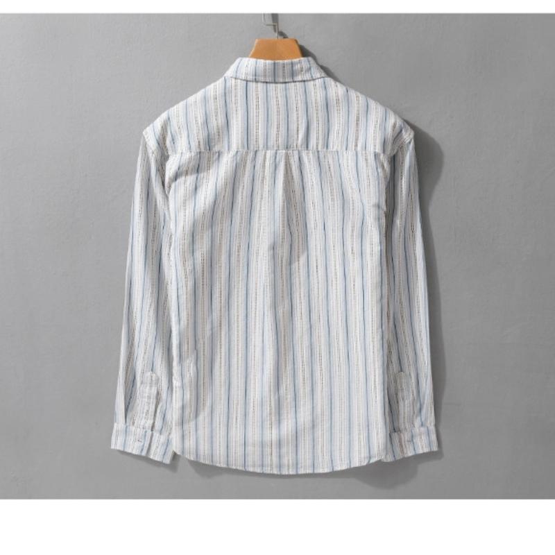 Japanese Style Striped Long Sleeve Shirts for Men Daily Spring/Autumn Pure Cotton Soft and Comfortable Casual Tops Youth New Fashion Men Shirt