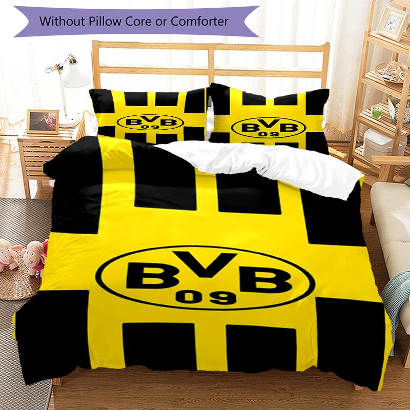3-teiliges Borussia Dortmund Bettwäsche-Set Bettbezug Verschluss Enthält 1 Bettbezug & 2 Kissenbezüge, Weich und Bequem für Alle Jahreszeiten.